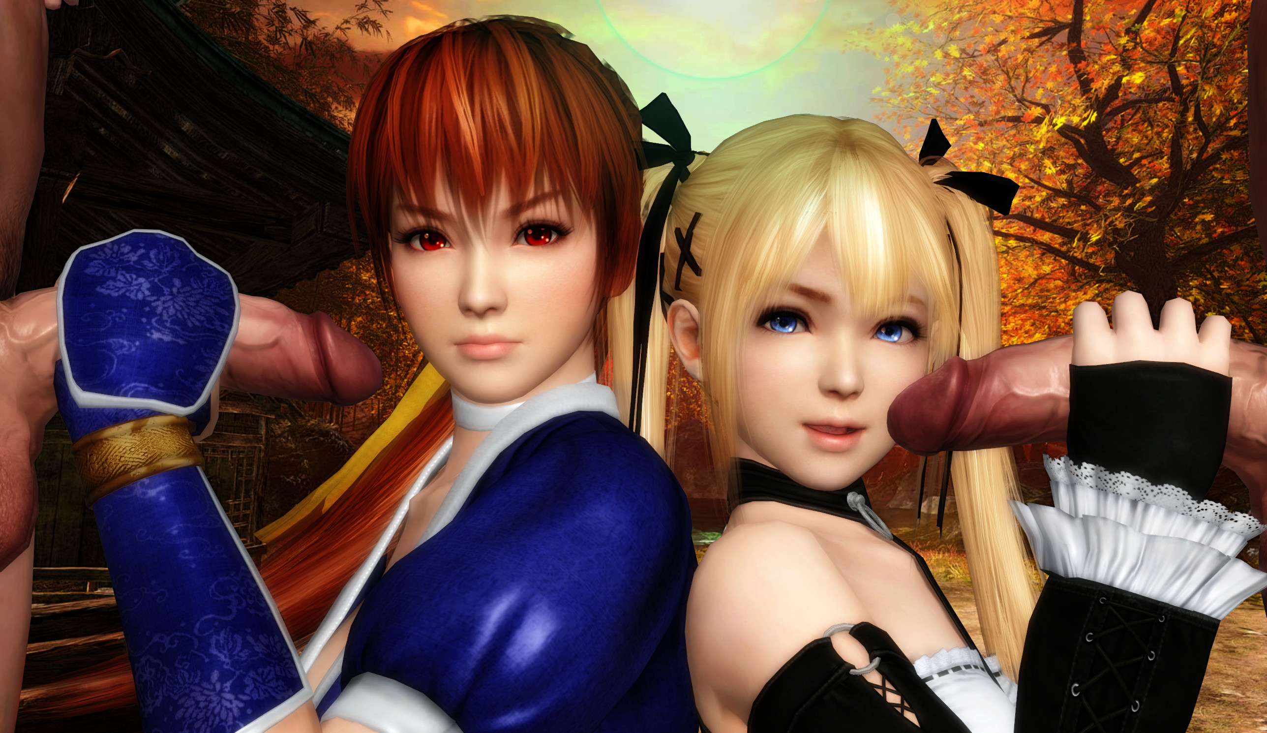 Image 43 - Kasumi et Marie-Rose dos à dos, tenant chacune un sexe invisible